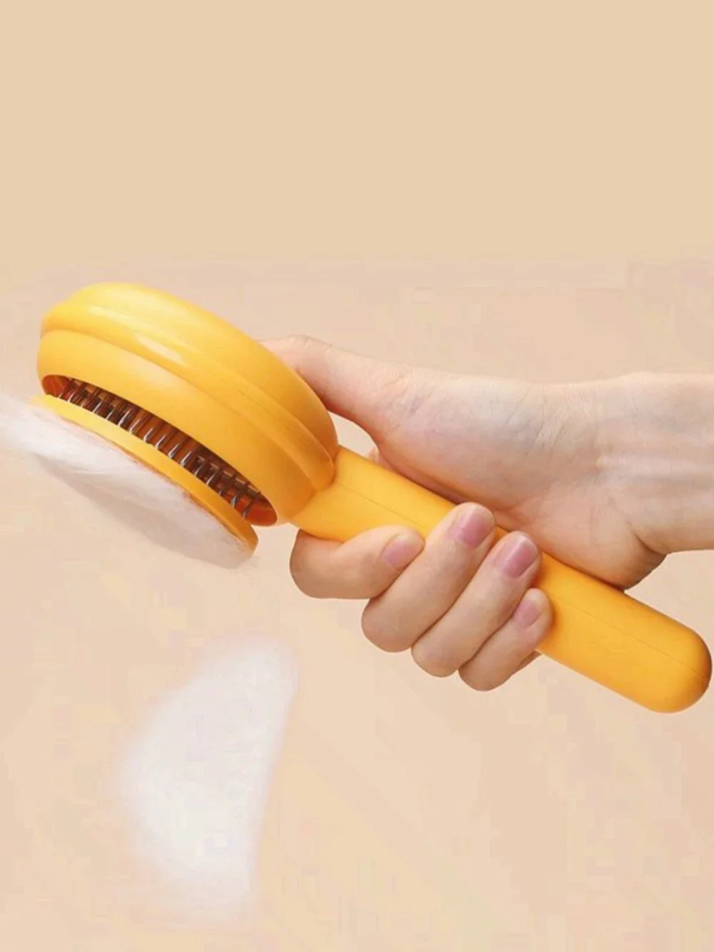 Push-Button Pet Grooming Brush Hair Removal Tool Yellow Easy Removal Shedding